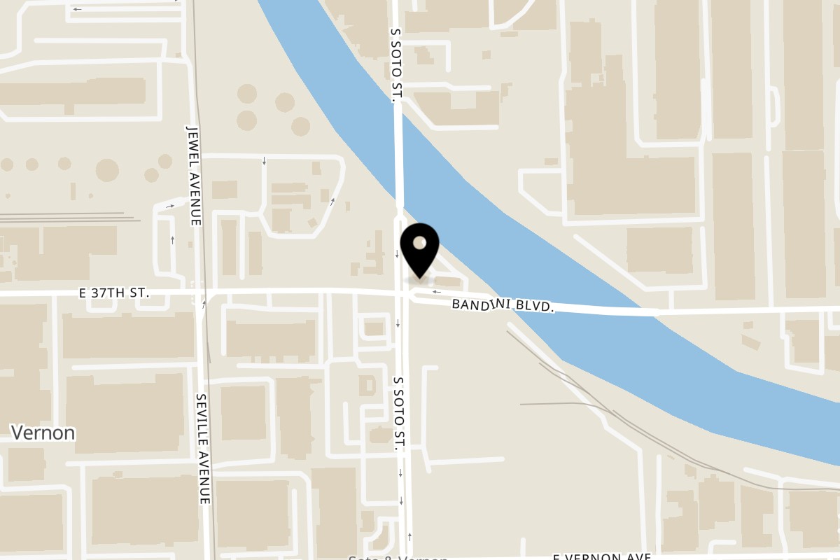 Map showing the location of Raee G Cafe on 3666 S Soto St in Vernon